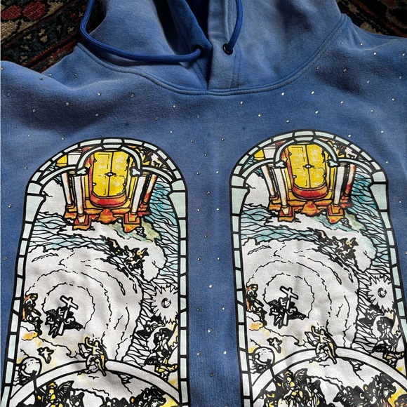 AUTH Who Decides War Washed Blue Graphic Hoodie - SMALL - Picture 3 of 11